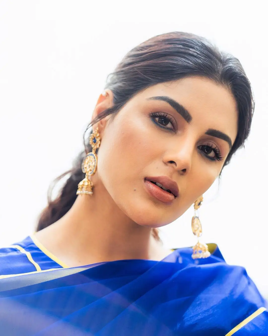 Samyuktha Menon Wearing Beautiful Earring Blue Gown